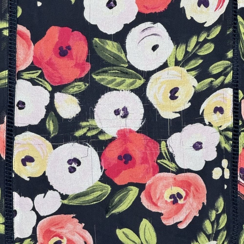 Lane Bryant 18 1X Shirt Top Navy Blue Floral Long Sleeve Keyhole Scoop Neck - Picture 3 of 8